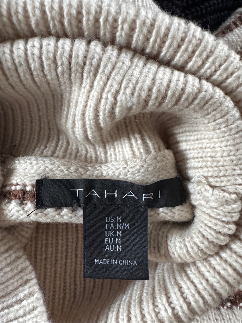 Tahari Cream Ribbed Turtleneck Sweater